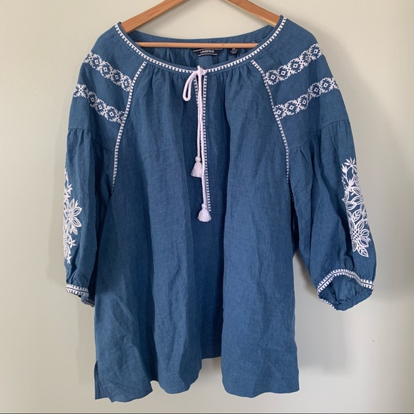 Lands’ End Embroidered Linen Blouse • 3X